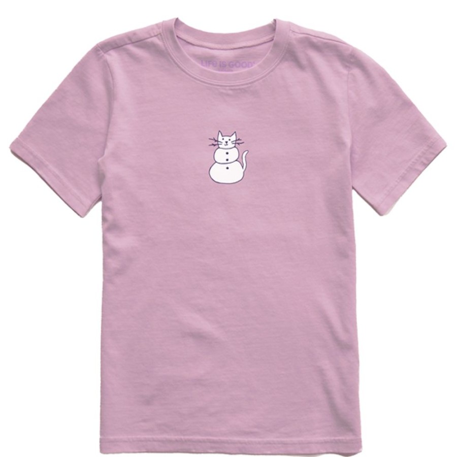 Kids Life is Good Graphic Tees | Kids Quirky Cat Snowman Crusher Tee Violet Purple