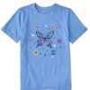 Kids Life is Good Graphic Tees | Kids Tie Dye Retro Butterfly Flowers Crusher Tee Cornflower Blue