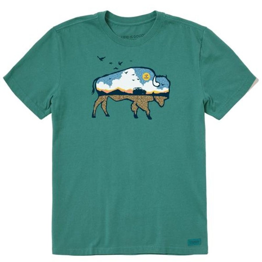 Men Life is Good Graphic Tees | Men'S Buffalo Landscape Crusher Tee Spruce Green