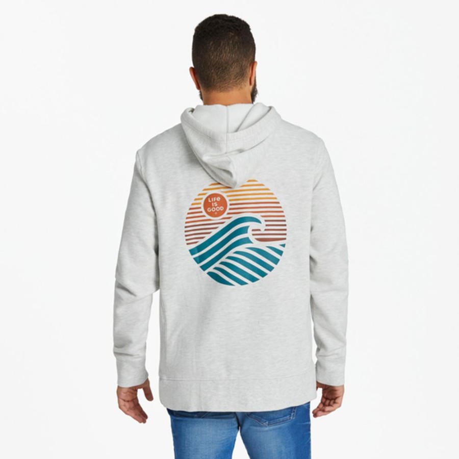 Men Life is Good Sweatshirts & Hoodies | Men'S Linear Wave Simply True Fleece Hoodie Light Heather Gray