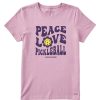 Women Life is Good Graphic Tees | Women'S Groovy Peace Love Pickleball Flower Short Sleeve Tee Violet Purple