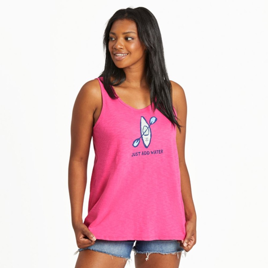 Women Life is Good Active & Slub Tops | Women'S Just Add Water Kayak Textured Slub Tank Raspberry Pink