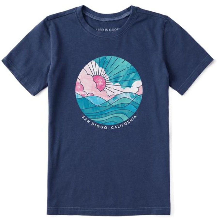 Kids Life is Good Graphic Tees | Kids Watercolor Sun & Waves San Diego Crusher Tee Darkest Blue