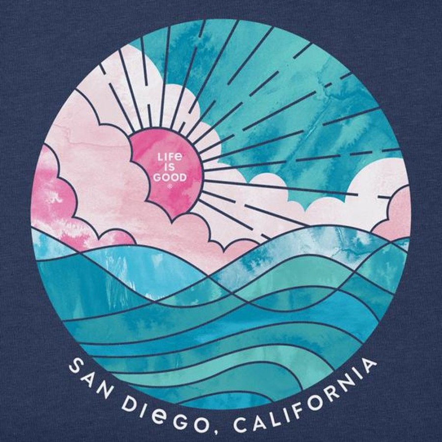 Kids Life is Good Graphic Tees | Kids Watercolor Sun & Waves San Diego Crusher Tee Darkest Blue