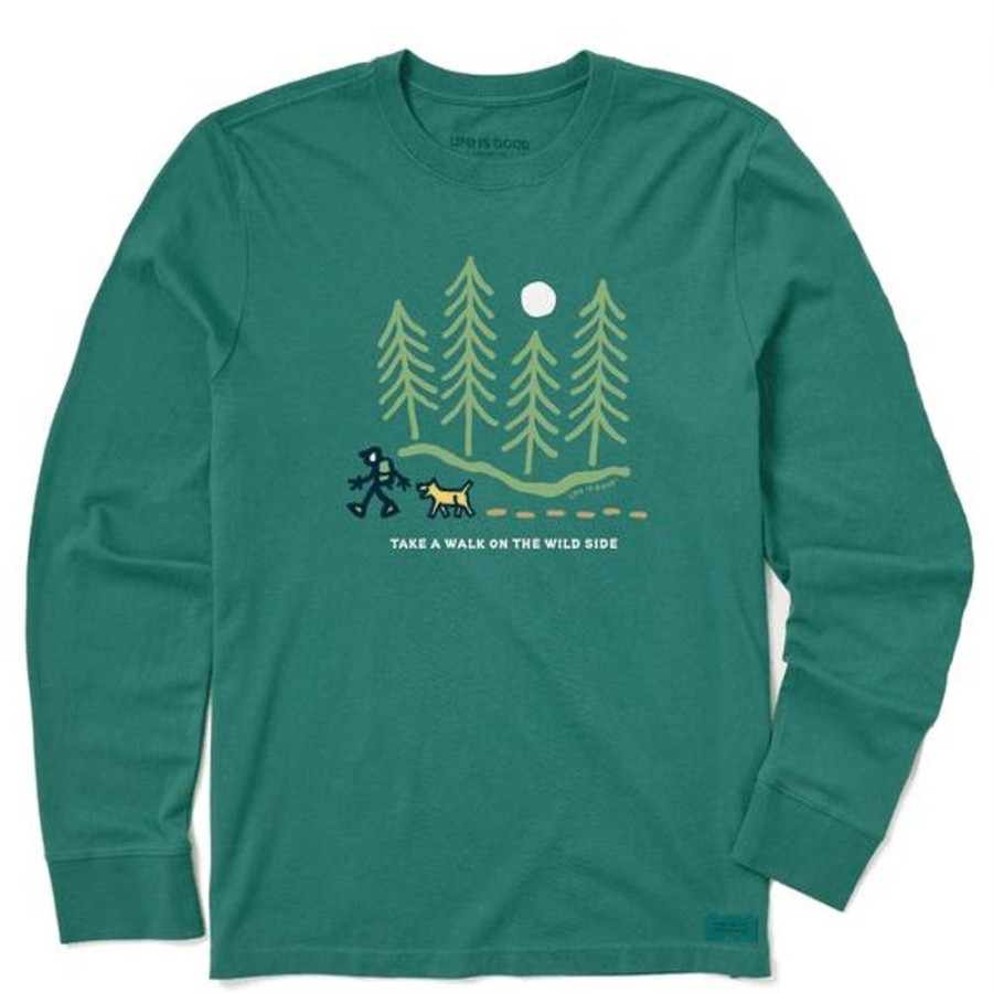 Men Life is Good Graphic Tees | Men'S Hiking Though The Woods Wildside Long Sleeve Crusher Tee Spruce Green