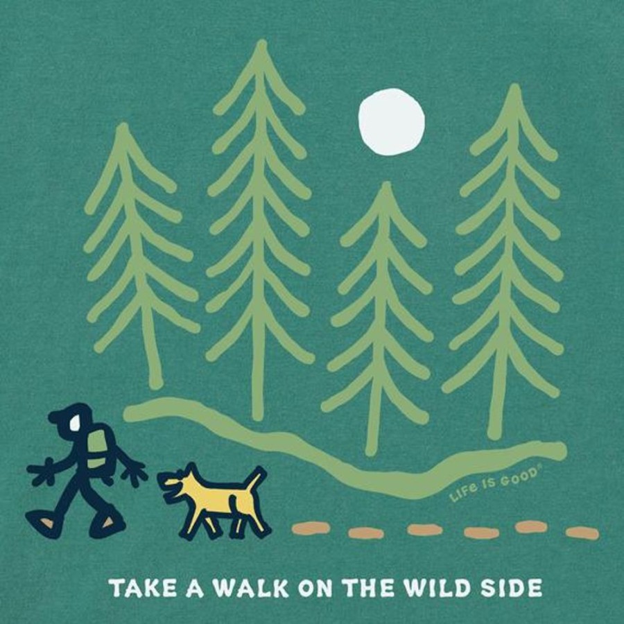 Men Life is Good Graphic Tees | Men'S Hiking Though The Woods Wildside Long Sleeve Crusher Tee Spruce Green