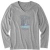 Women Life is Good Graphic Tees | Women'S Earth Has Music Heron Long Sleeve Crusher Vee Heather Gray