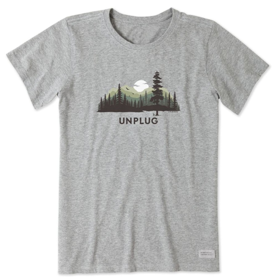 Women Life is Good Graphic Tees | Women'S Unplug Evergreen Silo Short Sleeve Tee Heather Gray