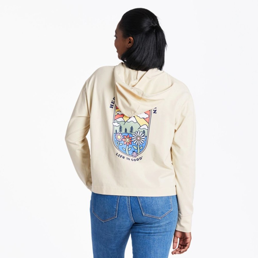 Women Life is Good Sweatshirts & Hoodies | Women'S Here Comes The Sun Retro Crusher-Flex Boxy Hoodie Putty White