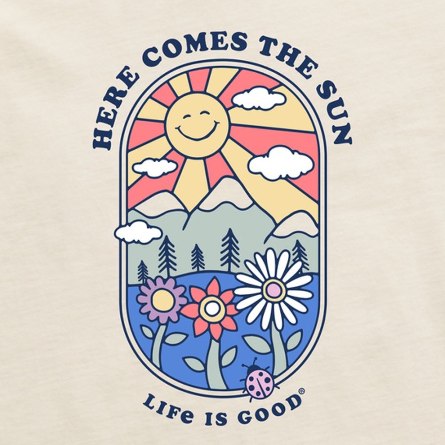 Women Life is Good Sweatshirts & Hoodies | Women'S Here Comes The Sun Retro Crusher-Flex Boxy Hoodie Putty White