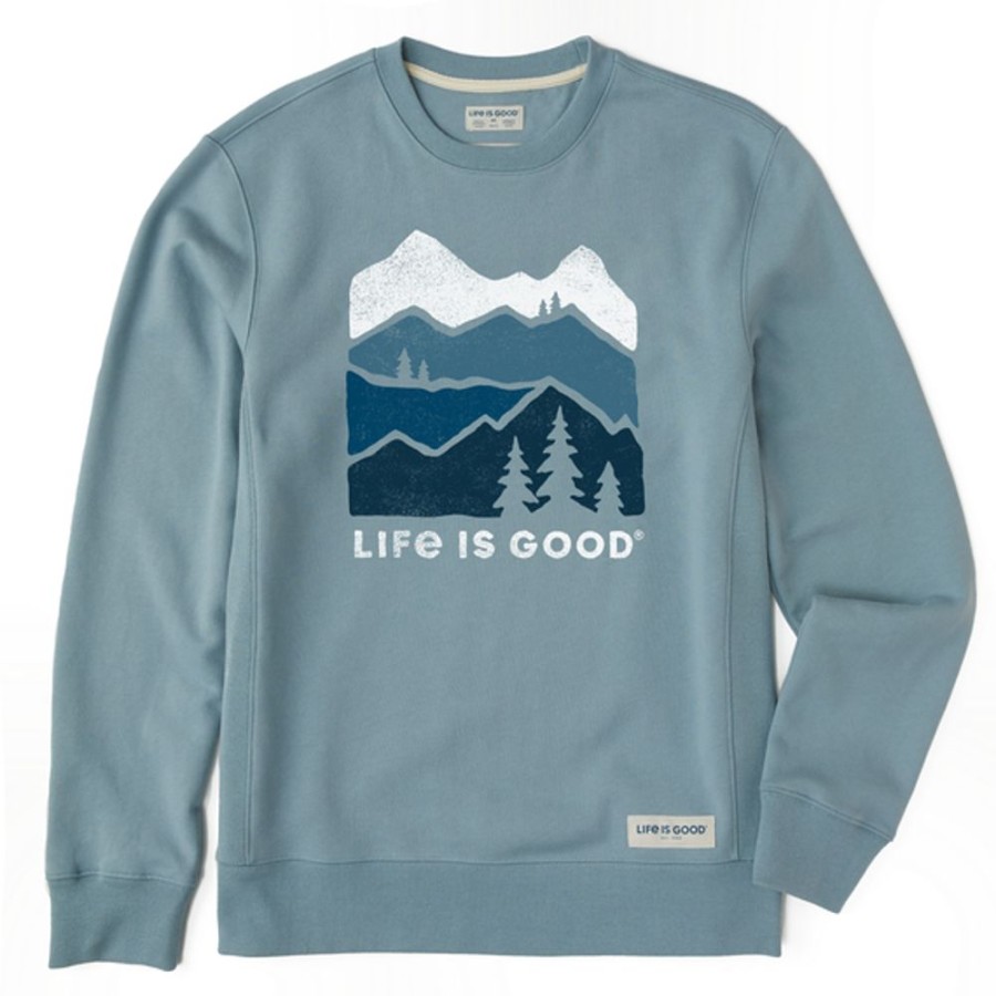 Men Life is Good Sweatshirts & Hoodies | Men'S Mountain Silhouette Simply True Fleece Crew Smoky Blue