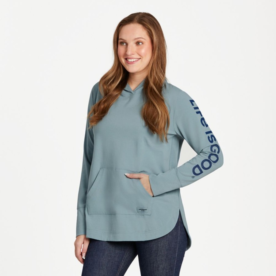 Women Life is Good Crusher-Flex Apparel | Women'S Lig Wordmark Horizontal Crusher-Flex Hoodie Tunic Smoky Blue