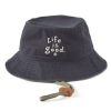 Men Life is Good Hats | Lig Vintage Wordmark Stacked Bucket Hat Jet Black