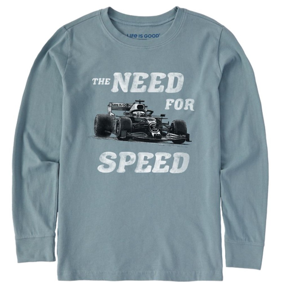 Kids Life is Good Graphic Tees | Kids Need For Speed Long Sleeve Crusher Tee Smoky Blue