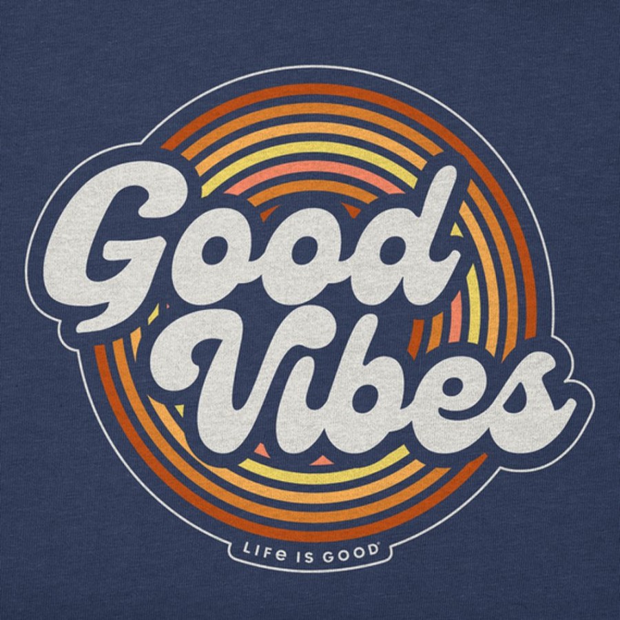 Men Life is Good Graphic Tees | Men'S Clean Circle Stripe Good Vibes Short Sleeve Tee Darkest Blue