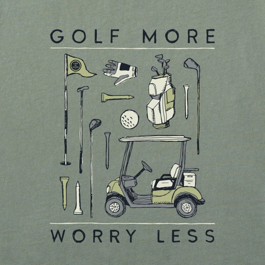 Men Life is Good Graphic Tees | Men'S Golf More Worry Less Short Sleeve Tee Moss Green