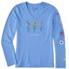 Women Life is Good Graphic Tees | Women'S Botanical Flowers Long Sleeve Crusher Vee Cornflower Blue