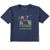 Women Life is Good Graphic Tees | Women'S Clean Dinosaur Life Was Good Boxy Crusher Tee Darkest Blue