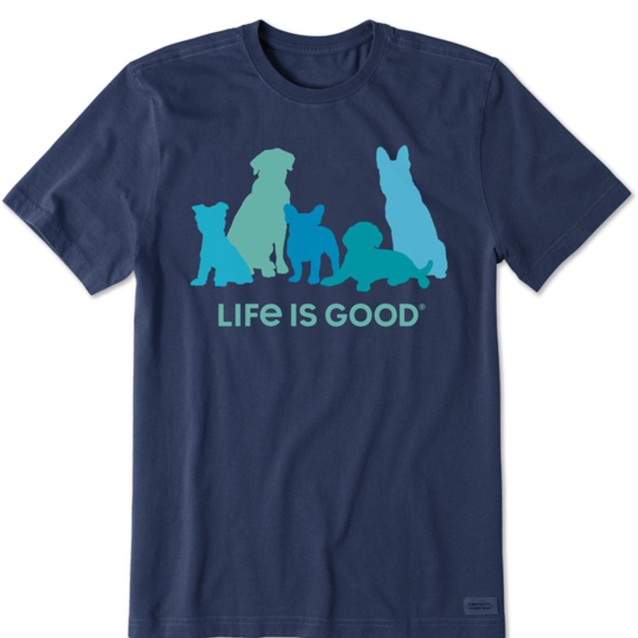 Men Life is Good Graphic Tees | Men'S Life Is Good With Dogs Short Sleeve Tee Darkest Blue