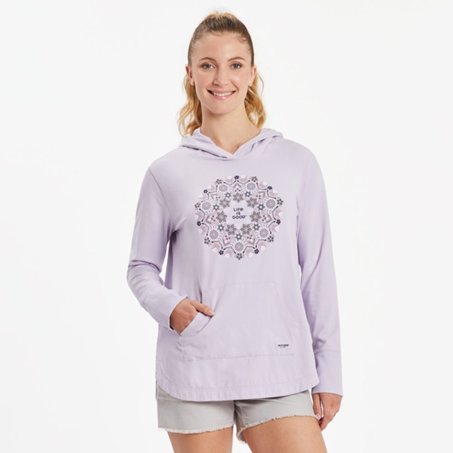 Women Life is Good Crusher-Flex Apparel | Women'S Wildflower Primal Mandala Crusher-Flex Hoodie Tunic Lilac Purple