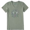 Women Life is Good Graphic Tees | Women'S Dreamy Bee Happiness All Around Crusher Vee Moss Green