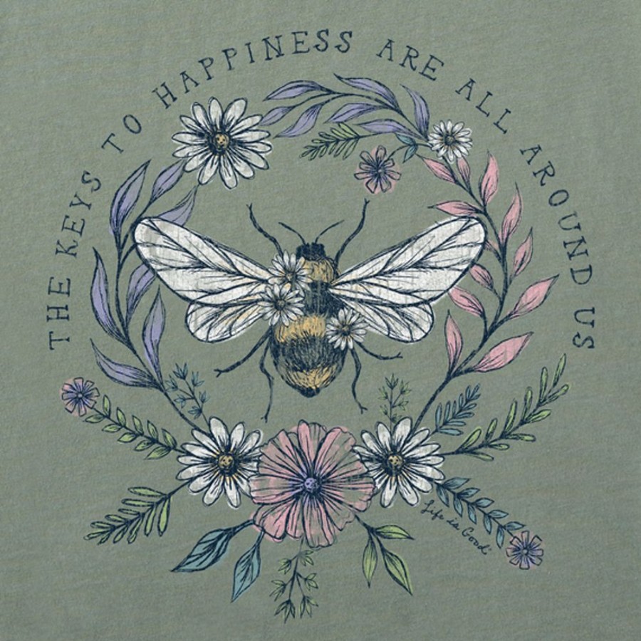 Women Life is Good Graphic Tees | Women'S Dreamy Bee Happiness All Around Crusher Vee Moss Green