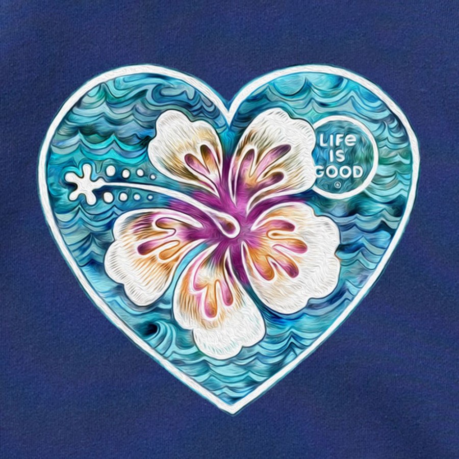 Women Life is Good Sweatshirts & Hoodies | Women'S Hibiscus Heart Simply True Fleece Crew Darkest Blue