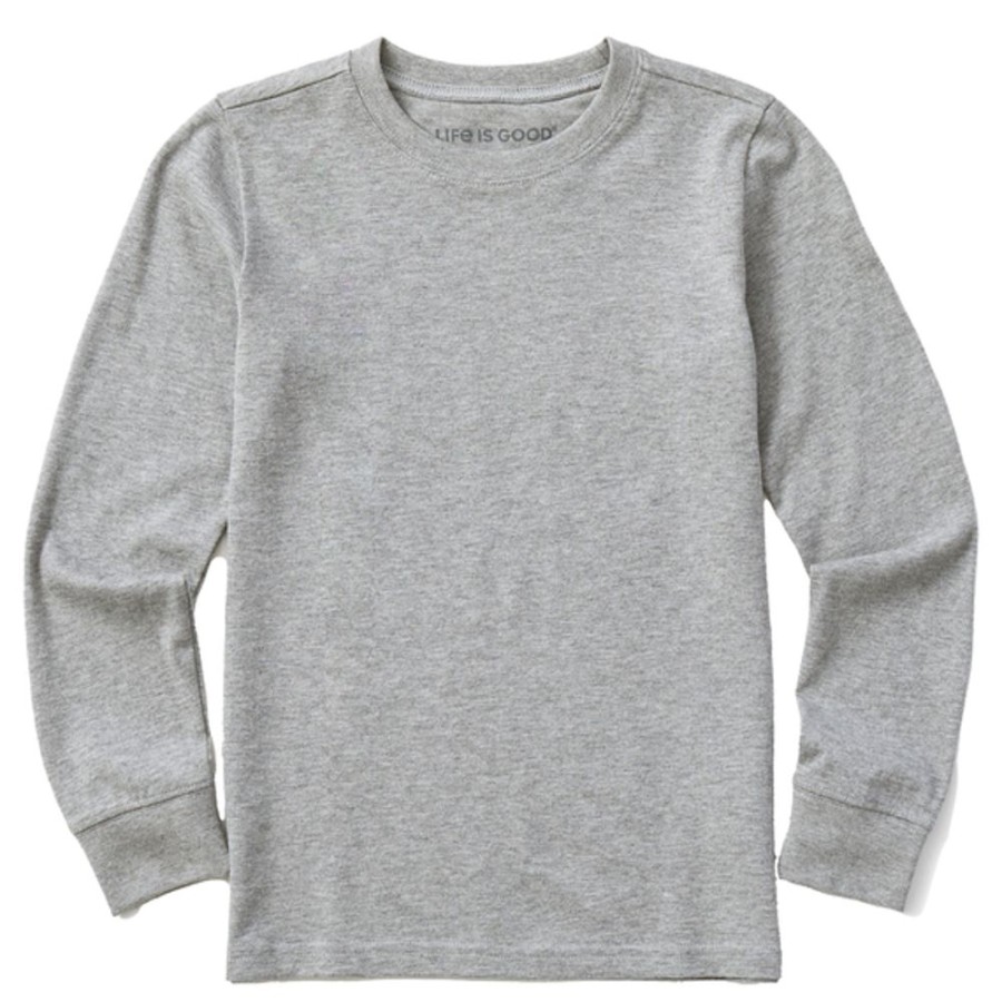 Kids Life is Good Solid Tees | Kids Solid Long Sleeve Crusher Tee Heather Gray