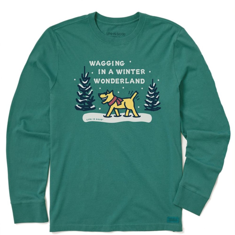 Men Life is Good Graphic Tees | Men'S Vintage Wagging Wonderland Rocket Long Sleeve Crusher Tee Spruce Green