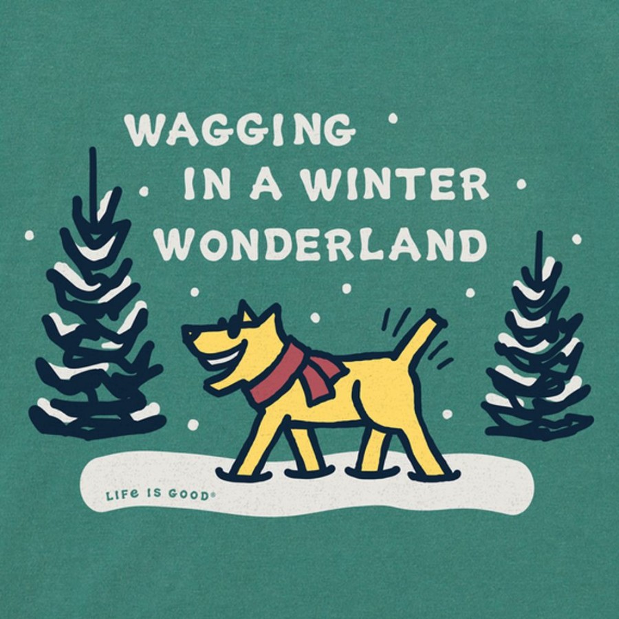 Men Life is Good Graphic Tees | Men'S Vintage Wagging Wonderland Rocket Long Sleeve Crusher Tee Spruce Green