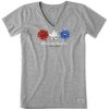 Women Life is Good Graphic Tees | Women'S America The Beautiful Lotus Short Sleeve Vee Heather Gray