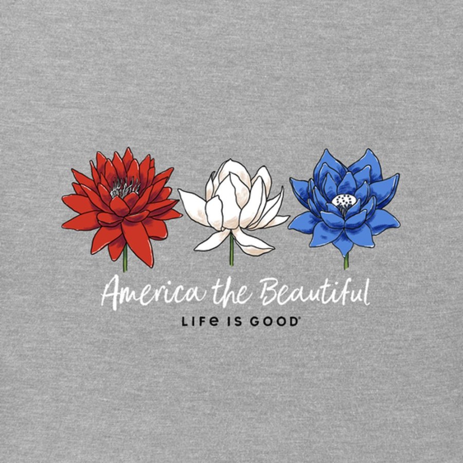 Women Life is Good Graphic Tees | Women'S America The Beautiful Lotus Short Sleeve Vee Heather Gray