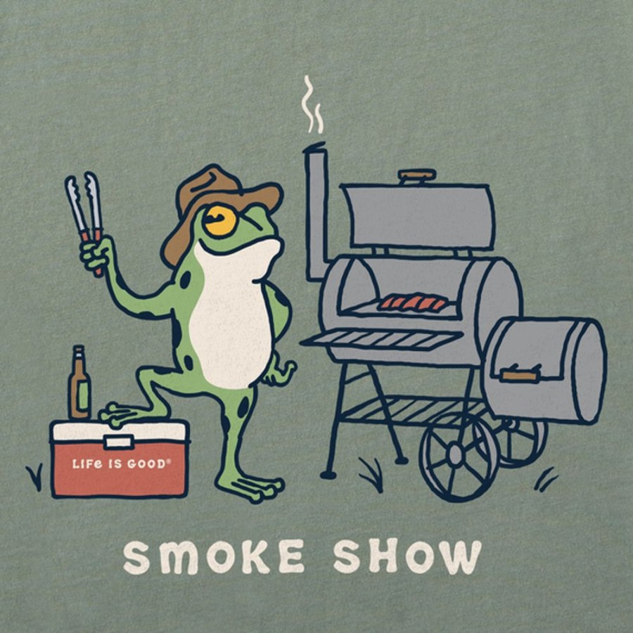 Men Life is Good Graphic Tees | Men'S Vintage Smoke Show Frog Short Sleeve Tee Moss Green