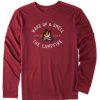 Men Life is Good Graphic Tees | Men'S Smell The Campfire Long Sleeve Crusher Tee Cranberry Red