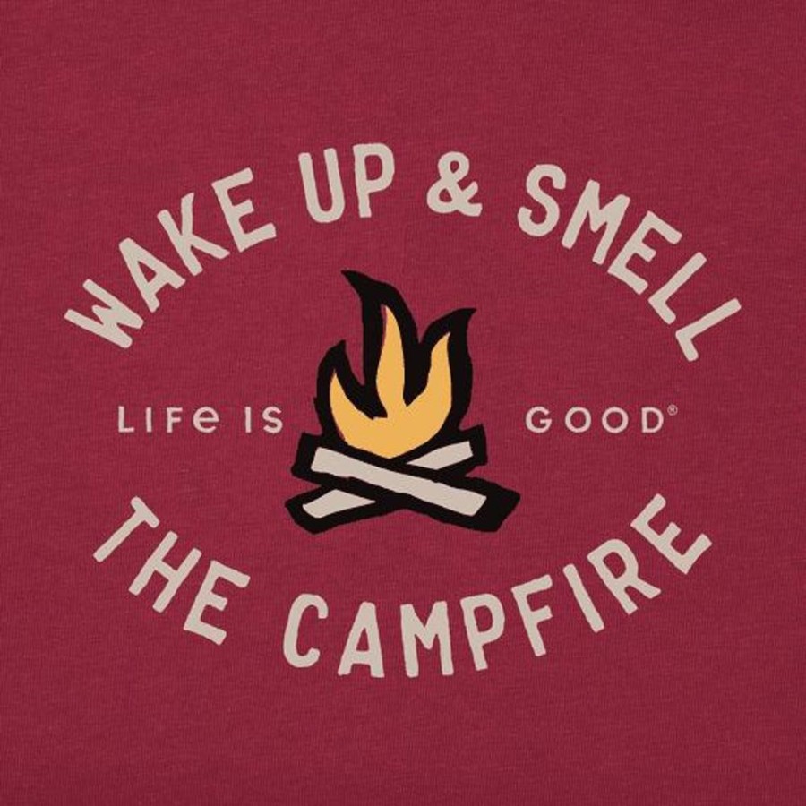 Men Life is Good Graphic Tees | Men'S Smell The Campfire Long Sleeve Crusher Tee Cranberry Red