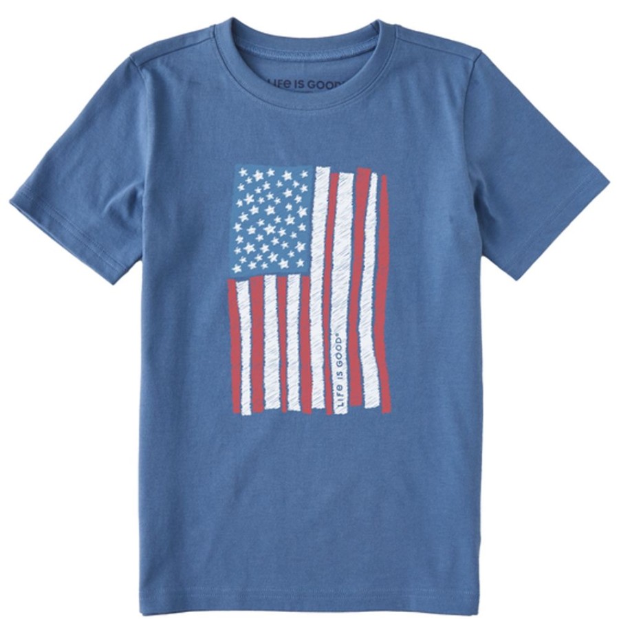 Kids Life is Good Graphic Tees | Kids Scribble Flag Crusher Tee Vintage Blue