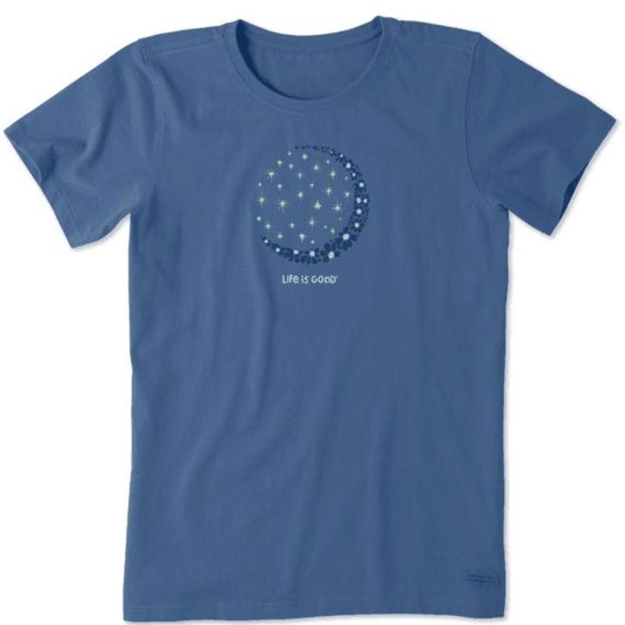 Women Life is Good Graphic Tees | Women'S Crescent Moon Daisies Crusher Tee Vintage Blue