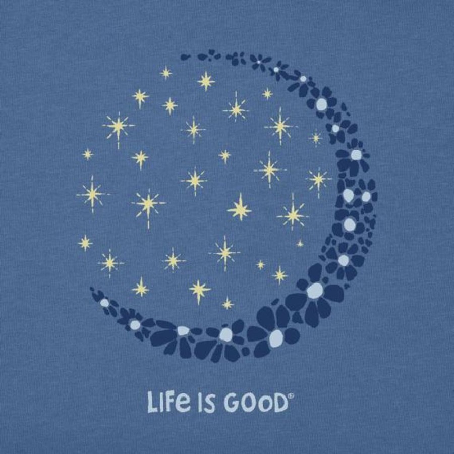 Women Life is Good Graphic Tees | Women'S Crescent Moon Daisies Crusher Tee Vintage Blue