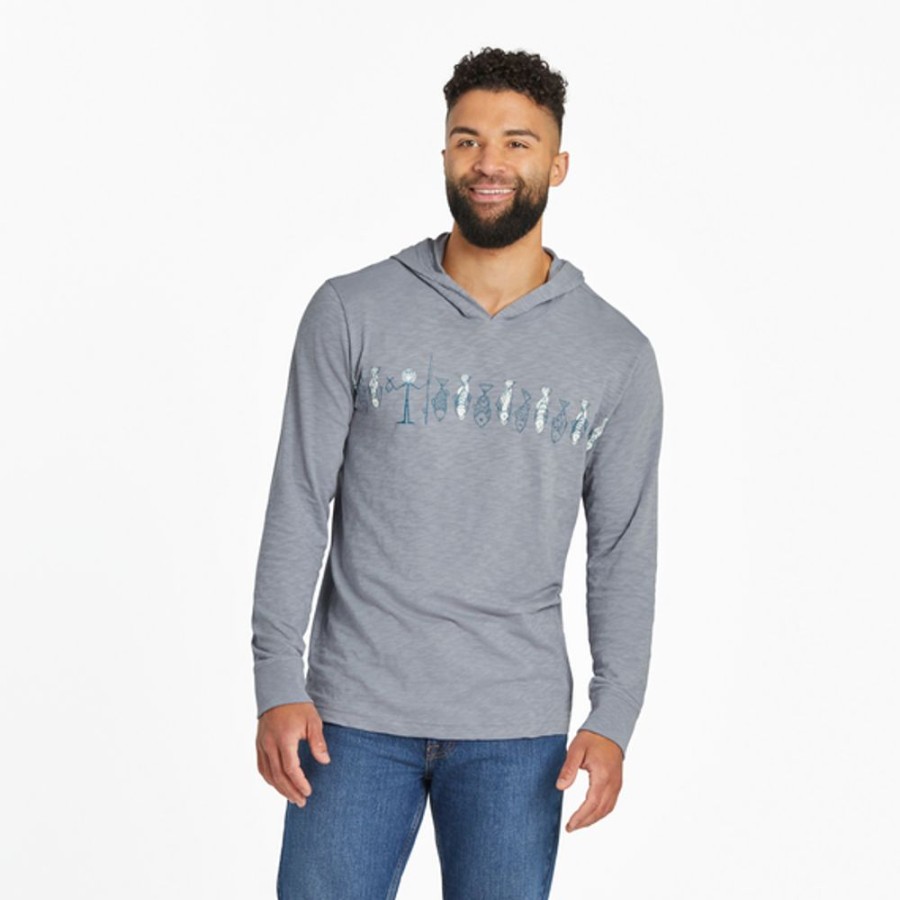 Men Life is Good Graphic Tees | Men'S Jake'S Great Catch Textured Slub Hoodie Stone Blue