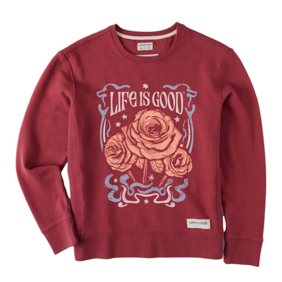 Women Life is Good Sweatshirts & Hoodies | Women'S Fineline Roses Simply True Fleece Crew Cranberry Red