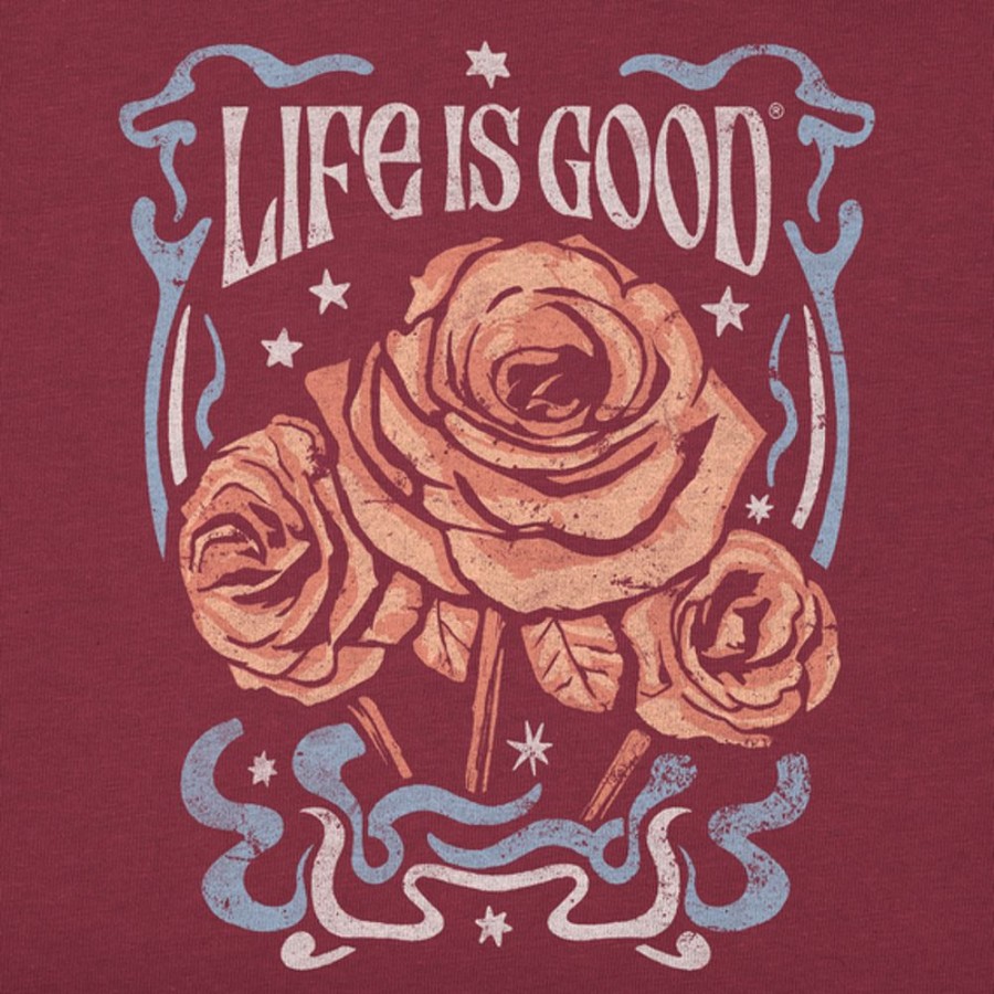 Women Life is Good Sweatshirts & Hoodies | Women'S Fineline Roses Simply True Fleece Crew Cranberry Red