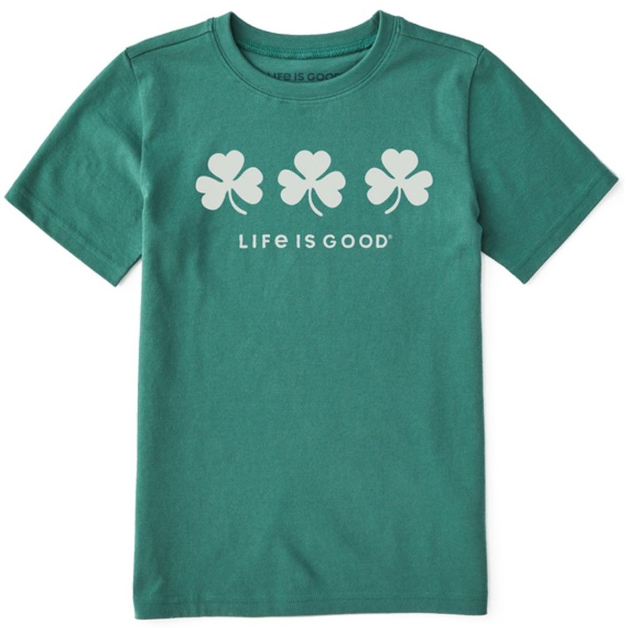 Kids Life is Good Graphic Tees | Kids Three Shamrocks Crusher Tee Spruce Green