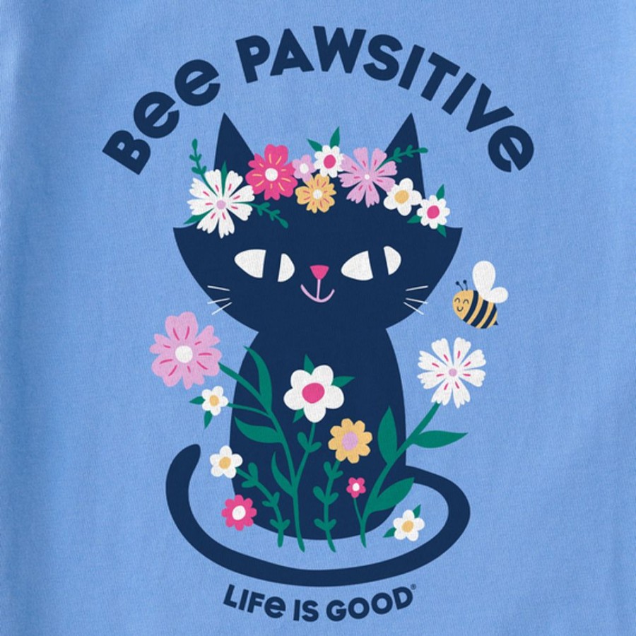 Kids Life is Good Graphic Tees | Kids Clean Bee Pawsitive Flower Crown Kitty Crusher Tee Cornflower Blue