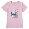 Women Life is Good Graphic Tees | Women'S Lakescape Crush On Nature Short Sleeve Vee Seashell Pink