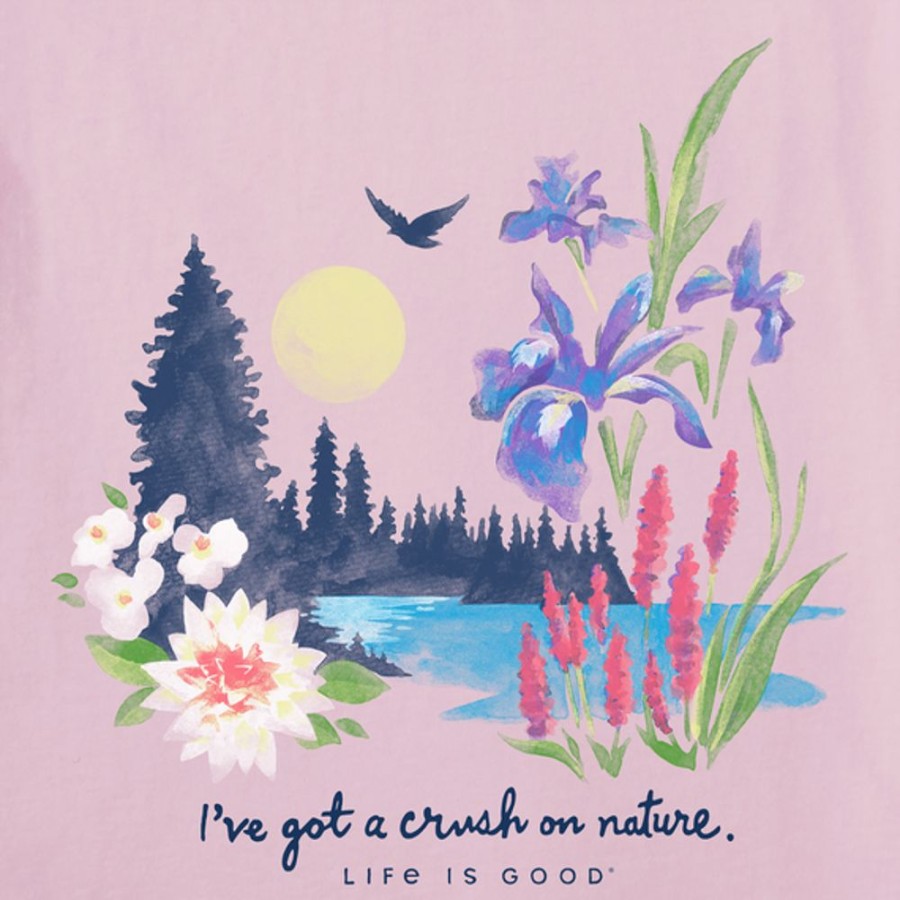 Women Life is Good Graphic Tees | Women'S Lakescape Crush On Nature Short Sleeve Vee Seashell Pink