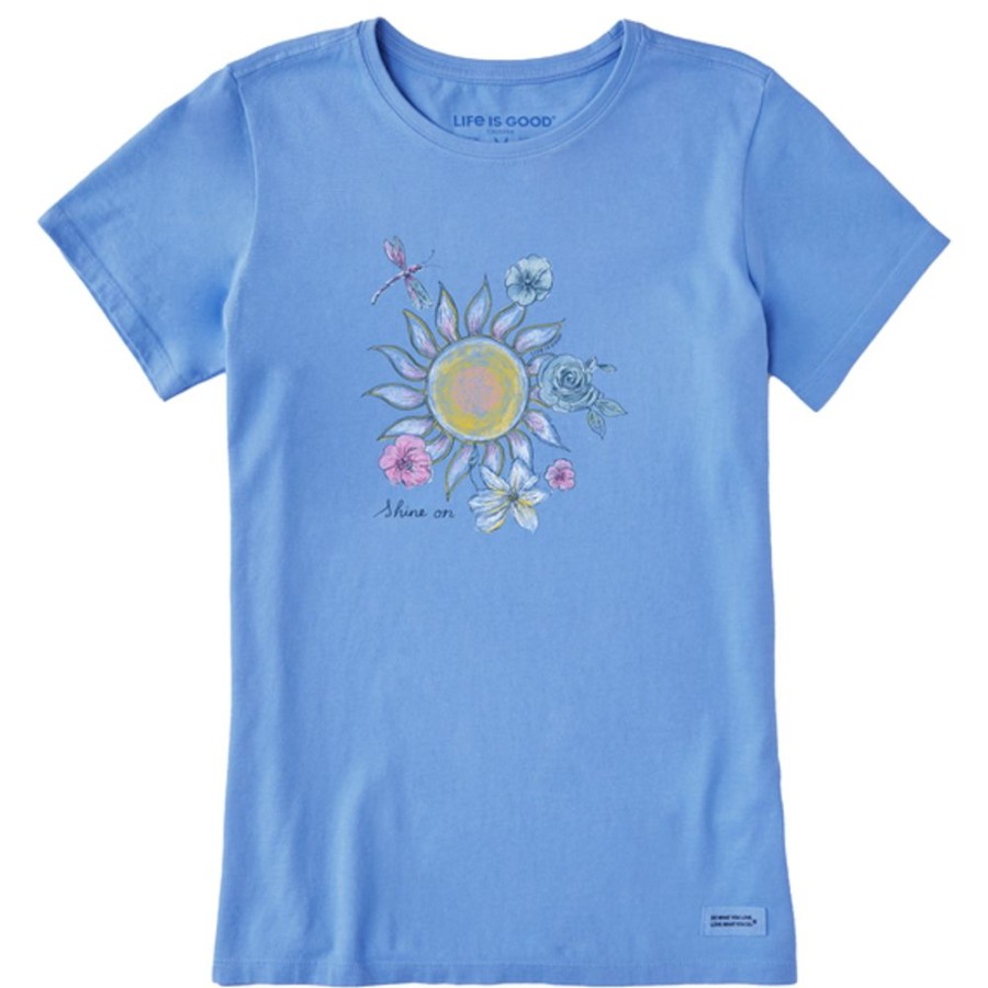 Women Life is Good Graphic Tees | Women'S Dreamy Sun & Wildflowers Crusher Tee Cornflower Blue