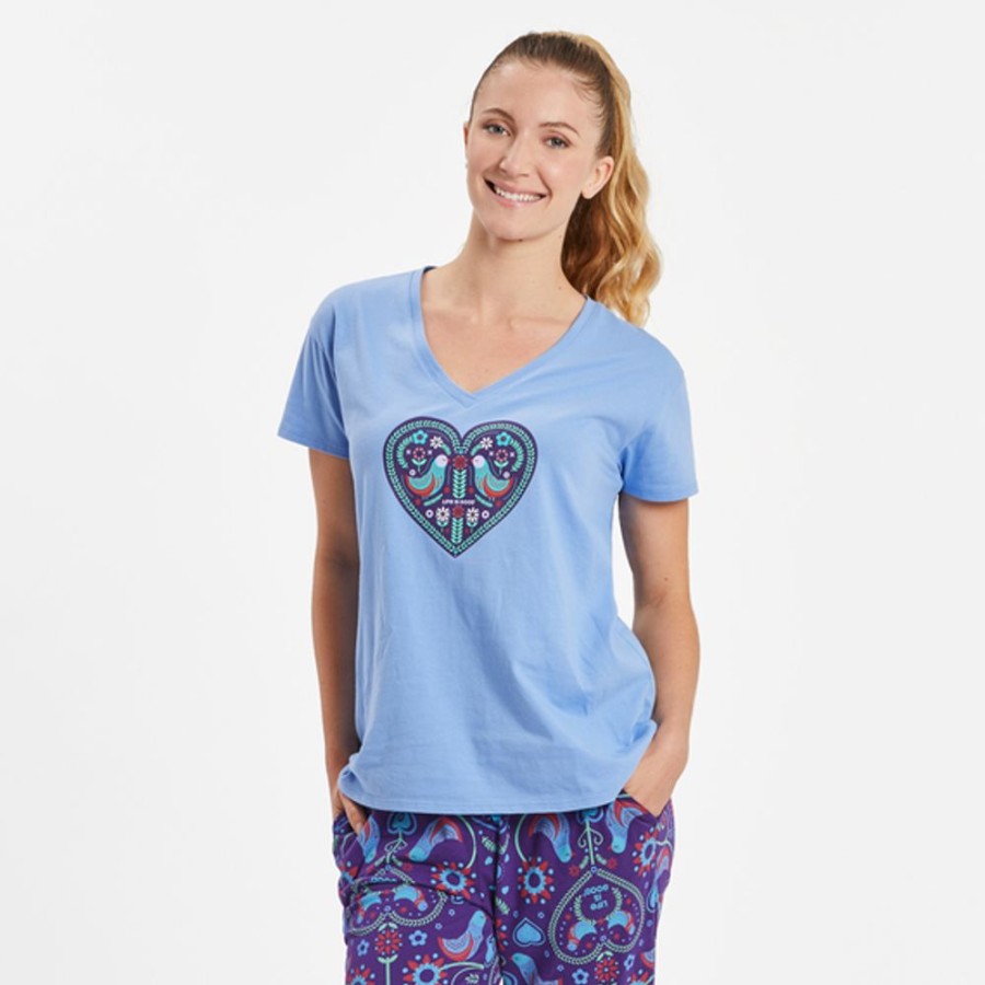 Women Life is Good Sleepwear | Women'S Folklore Heart Snuggle Up Relaxed Sleep Vee Cornflower Blue