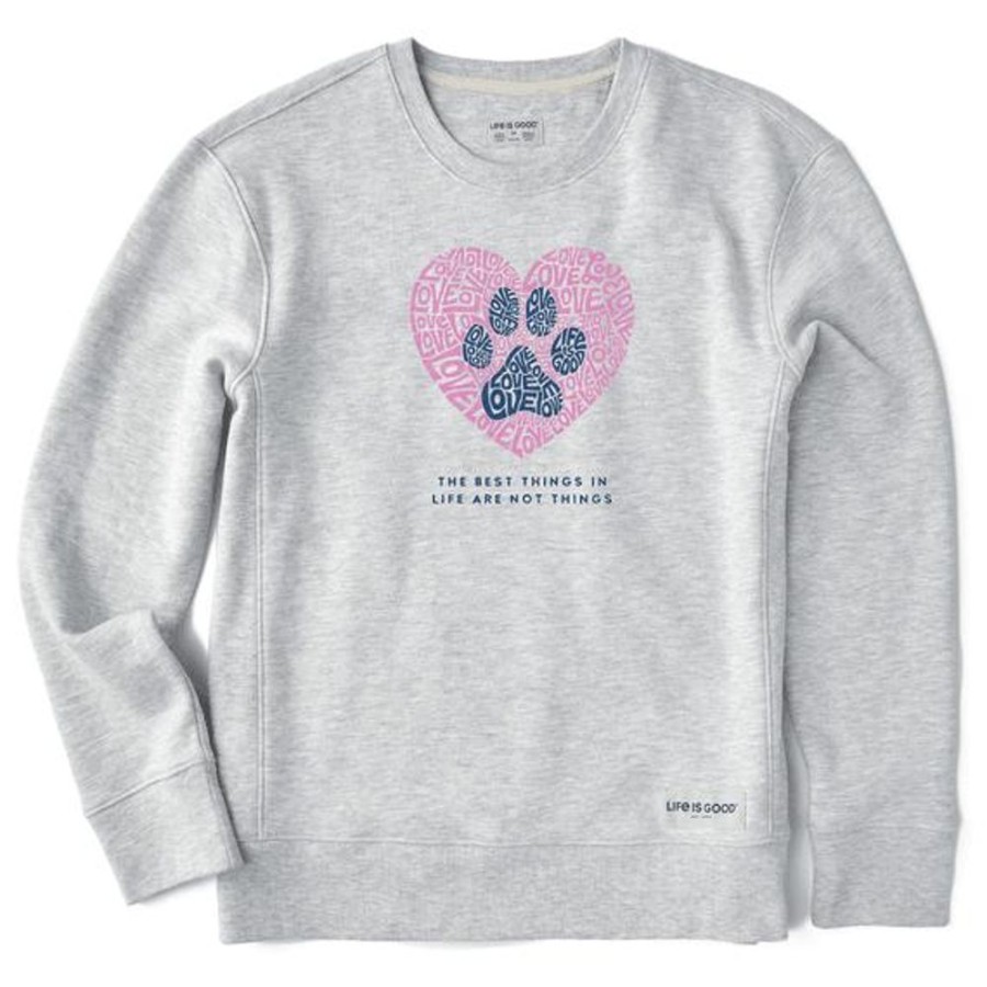 Women Life is Good Sweatshirts & Hoodies | Women'S Best Things Paw Heart Simply True Fleece Crew Light Heather Gray