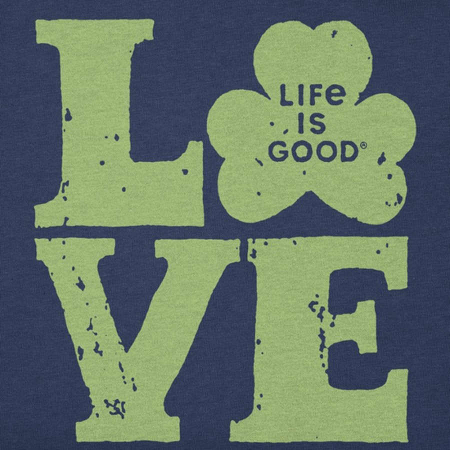 Kids Life is Good Graphic Tees | Kids Woodcut Love Clover Crusher Tee Darkest Blue