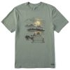 Men Life is Good Graphic Tees | Men'S Fineline Dock Sunset M Crusher Tee Moss Green